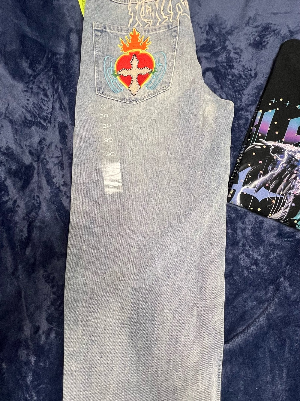 Zumiez Light Blue Denim Jeans with Red & Orange Heart Patch